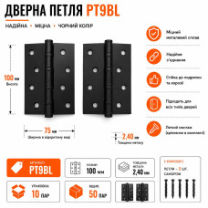 Петля дверна універсальна чорна 100мм PT9BL