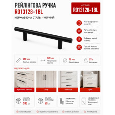 Ручка меблева рейлінгова нержавійка чорна RO13128-1BL (ящ 500)