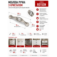 Ручка меблева з скляним камушком сатин 96мм RO15SN (ящ 500)